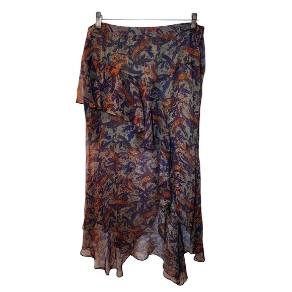 Veronica Beard XL Silk Paisley Print Tiered Asymmetrical Midi Skirt Women's $548 - Picture 9 of 13